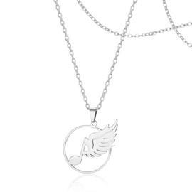 SIPURIS Music Dream Necklace and Angel Wings Pendant Piano Eighth Note Jewelry for Sing Lover Musican Gifts (Silver)