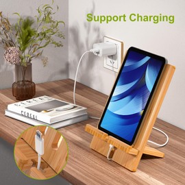 Pezin & Hulin Bamboo Tablet Stand, Angle Adjustable Desktop Cell Phone Stand, Protable Holder Compatible with Tablet and Phone