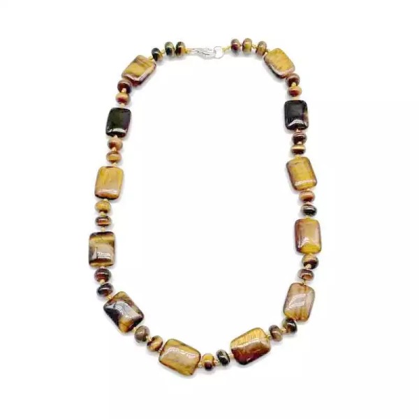 Handmade Exquisite Natural Tiger's Eye Stone 18" Necklace with Flat
