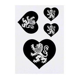 4 x 'Heraldic Lion Within Heart' Temporary Tattoos - Water Resistant, Skin-Safe, Non-Toxic Transfers, Mixed Sizes (TO00084862)