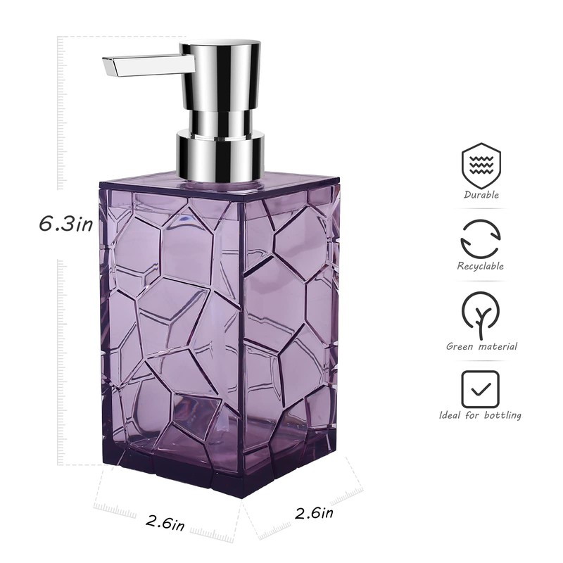 2 Pack Clear Lavender Purple Rust Proof Soap Dispenser, Acrylic