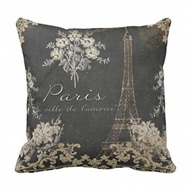 Emvency Throw Pillow Cover Black Vintage Paris City of Love Eiffel Tower Chalkboard Tan Antique Decorative Pillow Case Home Decor Square 18 x 18 Inch Pillowcase
