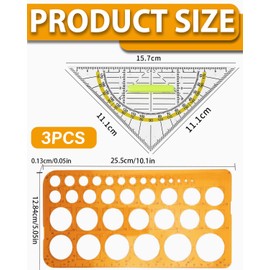 CULEB Set Square with Handle 16 cm + 1 Circle Template Template with 36 Circles Transparent Drawing Template for School and Work Pack of 2