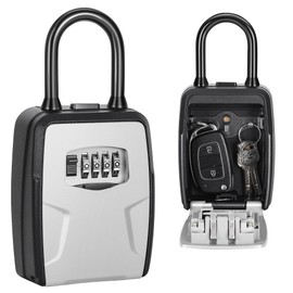 Fayleeko Portable Key Lock Box, Lock Box Wall Mounted for House Key, Car Keys, 6 Key Capacity, Weatherproof Resettable Code (Grey, 1)