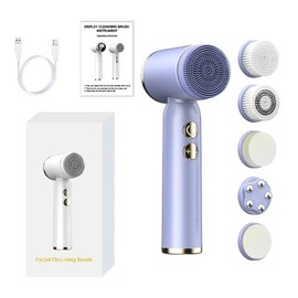 Electric Facial Cleansing Brush, 1 Set Gentle Exfoliating Face Scrubber, Blackhead Cleaning & Massaging Face Brush, Face Exfoliator with Display Screen, Holiday Gift for Women - Color: Lilac, Specification: one-size