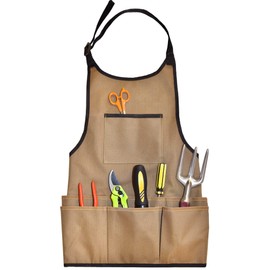 Green Thumbz Oxford Cloth Gardening Apron - 14 Pockets Waterproof Garden Aprons for Women with Pockets - Multipurpose Aprons for Gardening, Cooking, Cleaning and Woodworking - Brown Gardening Aprons