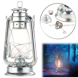Lunartec Sturmlampe Öl: Nostalgische Petroleum-Sturmlaterne mit Glaskolben, verzinkt, 30 cm (Sturmlaterne Öl, Campinglampe Öl, Zylinder)