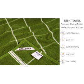 MALLOWEX Kitchen Towel and Dishcloth Set, Pack of 4 | 12 x 12 and 16 x 26 Inches | Super Soft and Absorbent Dish Towels |100% Cotton Dish Rags for Drying Dishes | Quick Drying Tea Towels | Green