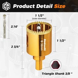 DaduoRi 1-1/2" Serrated Diamond Hole Saw with 2Pcs Removable Pilot Bits, Easy-Align for Precise Drilling in Porcelain, Ceramic, Granite, and Marble (1.5" Countertop Drill Bit)