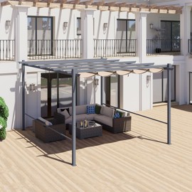 Aoodor 12x12 Ft Pergola Replacement Canopy- Retractable Sun Shade Cover with Water-Resistant & UPF 50+ UV Blocking for Outdoor Patio, Brown