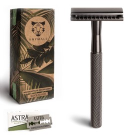 ANYMALE® Safety Razor Black Edition - Includes 5 ASTRA Blades - Zero Waste Razor for Men and Women