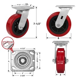NINOSO Caster Wheels Heavy Duty, 6" Industrial Swivel Casters, Polyurethane Tread on Polypropylene Core, Casters Set of 4 with Load 4000lbs Capacity, Caster Wheels for Cart (2 Brake & 2 Swivel)