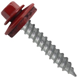 Metal Roofing Screw: (250) 12 x 1-1/2" Dark RED Hex Sheet Metal Roof Screw. Sharp Point Metal to Wood siding Screws. 5/8" EPDM Washer.