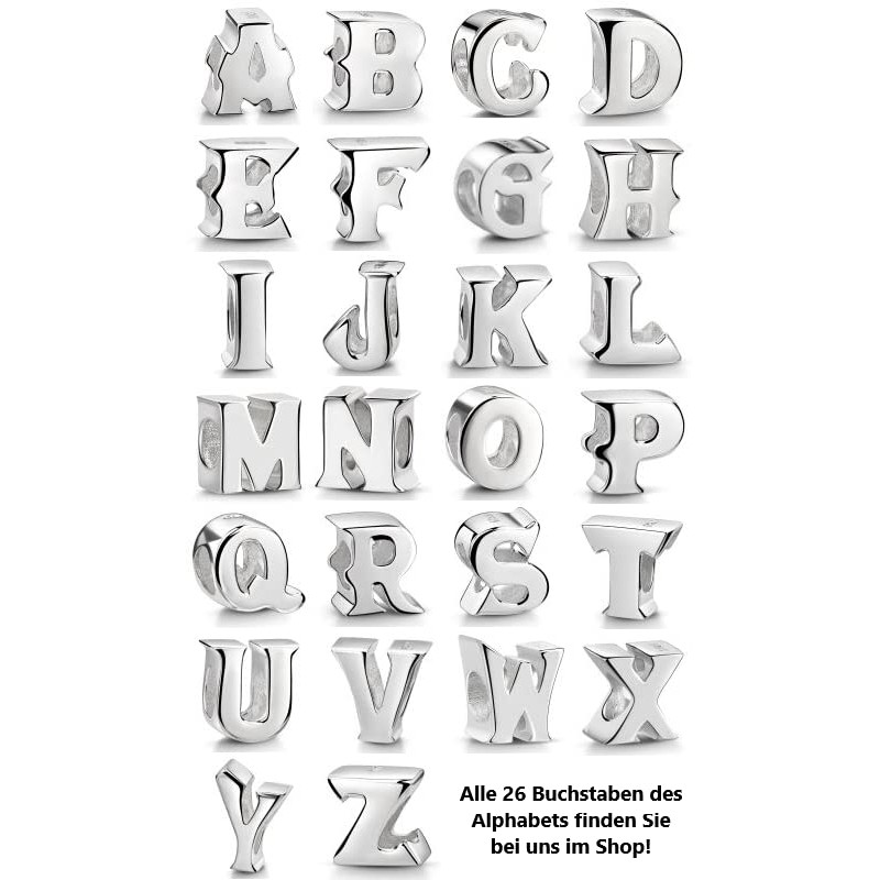 Sterling Silver 925 Letter Alphabet Beads from Glossy Materia -