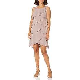 S.L. Fashions Women's Sleeveless Chiffon Tiered Cocktail Dress Missy, Cashmere, 6 Petite