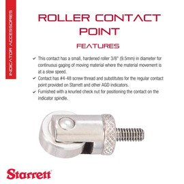 Starrett Small Hardened Roller Contact with Knurled Check Nut - for Position The Contact on Indicator Spindle - No. 4-48 Screw Thread - 25W