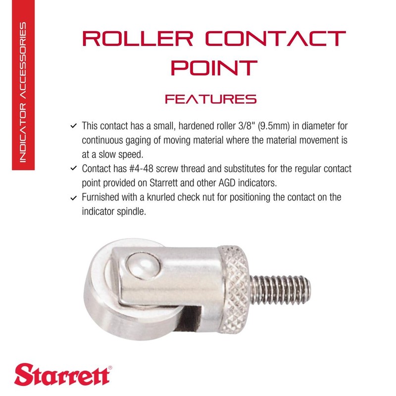 Starrett Small Hardened Roller Contact with Knurled Check Nut -