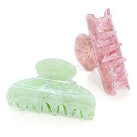CAKURE Hair Claw Clips Acrylic Hair Clips Medium Marble Hair Claws Hair Accessories for Women (Pack of 2) (b-pink&green)