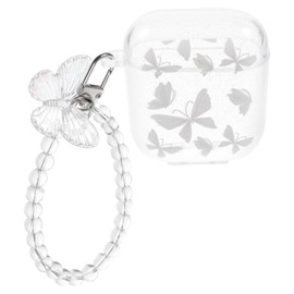 LABRIMP Transparent Glitter Butterfly Earbuds Case Protective Pouch for Lightweight Portable Design Shockproof Cover with Beaded Chain Stylish Storage