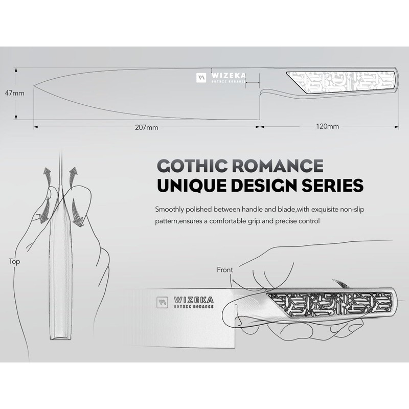 WIZEKA Chef Knife: 8 Inch: Extreme Sharp Kitchen Knife: Full