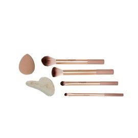 Set de Brochas de Maquillaje Republic Cosmetics 6 Piezas | 4 Brochas Profesionales + Beauty Blender + Gua Sha Facial | Kit de Maquillaje y Cuidado Facial para Base, Polvos y Contorno | Accesorios de Maquillaje