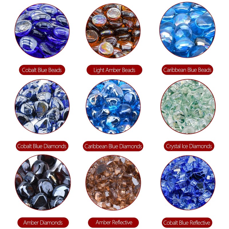 GasSaf Blue Fire Glass Beads for Outdoor Fire Pit, Fireplace,