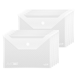 WORPSON 10 Pack, Plastic Envelopes – Transparent Waterproof Reusable File Folders for A4 Letter Sized Documents, Receipts, Photos & Office/School Use (10)