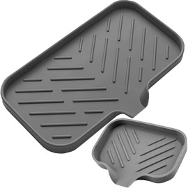 YZEOKAC Sponge Stand for Kitchen Sink and Soap Tray for Bathroom Sink, Silicone Soap Dish with Drain and Toothbrush Holder, Cutlery Dispenser, Tray and Utensil Organizer