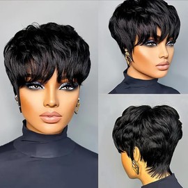 AMIRTY Short Pixie Cut Wigs for Black Women Super Short Hair Wigs Black Pixie Cut Wig Short Hairstyles for Women