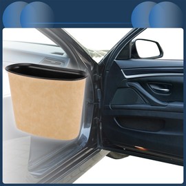 INFINAUTO Car Trash Can Car Door 8.3" Length 3.9" Width 5.9" Height Auto Trash Bin Faux Leather Plastic Beige Hanging