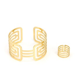 ZENGSING Women's Gold Drop Bracelets, Wide Bangle Bracelets and Ring, Elegant Design, Versatile Jewellery for Any Occasion, Alloys, No Gemstone