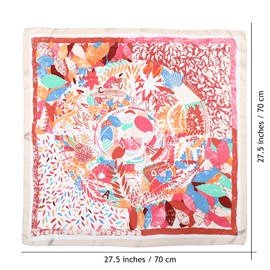 27.5” Silk Satin Square Head Scarf - 4PCS Satin Head Scarves for Women Hair Bandanas Sleeping Head Wraps Neck Scarf Head Kerchief (Flowering Leaves (Beige/Orange/Navy/Red))