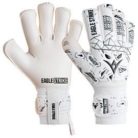 EAGLE STRIKE Soccer Goalie Gloves - Fingers Protection, Sizes 5 to 11, 4mm German Giga Latex Pro-Level Gloves (White & Black, 10)