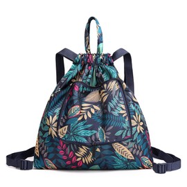 SEAHUI Drawstring Foldable Bags Large Capacity Sports Bags Vintage Drawstring Waterproof Backpack Gym Bag for Women Men Travel Swimming Beach Lightweight Draw String Back
