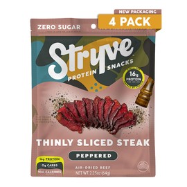 Stryve - Better Than Jerky Steak Snacks Protein Rich, Beef Biltong | 36g Protein, Sugar Free, Carbs Free, Gluten Free, Dairy Free, Keto & Paleo Friendly | Peppered, Pack Of 4