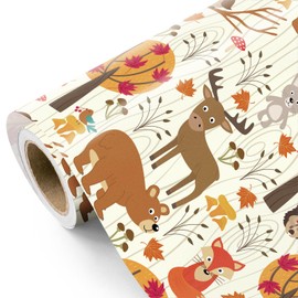 WRAPAHOLIC Woodland Fall Wrapping Paper - Mini Roll - 17 Inch x 16.5 Feet - Fall Woodland Forest Animal Wrapping Paper for Autumn, Thanksgiving, Party, Holiday