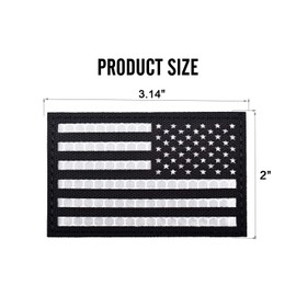 U-LIAN 2 PCS Reflective USA Flag Patch Infrared IR Tactical Morale Patch Embroidered American Flag Patch Hook Loop Fastener Backing Emblem (Reverse）Black and White
