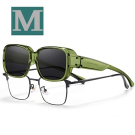 HAOLOTA Polarized Fit Over Glasses Sunglasses for Women Men Trendy Square Wrap Around Shades UV Protection - Color: M Size Green Frame Grey Lens