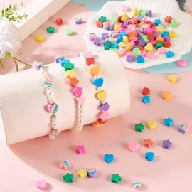 Cheriswelry 160Pcs Polymer Clay Beads for Bracelet Making Colorful Heart Star Soft Loose Beads Kawaii Pony Bead Bulk 8-9mm for Necklace Phone Straps Keychain Making DIY Accessories