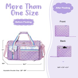 WOOMADA Travel Duffle Bag, Weekend Bag with Wet Pocket & Trolley Sleeve, Gym Dance Bag With Shoe Compartment(Star Purple)