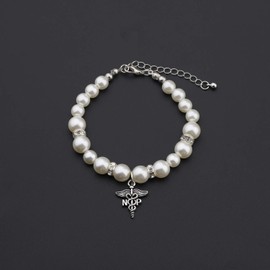 CENWA Nurse Practitioner Gift NP Bracelet Nurse Practitioner Bracelet NP Charm Pearl Bracelet NP Graduation Gift (NP pearl bracelet white)