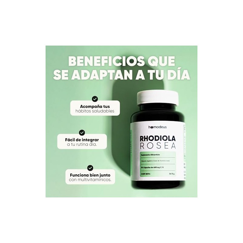 Rhodiola Rosea 90 Cápsulas, Adaptógeno para 1.5 Meses Nootropico Homodeus