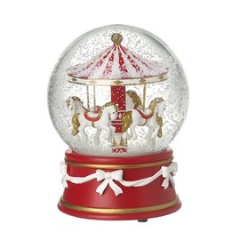 Heaven Sends Musical Merry Go Round Snowglobe Red and White