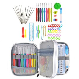 Crochet Ganchos Agujas de Tejer Set,Ganchos Ganchillo de Ergonómicos de Largo Mango Suave para Manos Crochet Kit,Tejido Crochet Completo Kit con Estuche para Principiantes, Artesano y Regalo (01)
