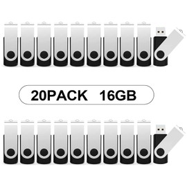 Flash Drive 16 GB 20 Pack, KOOTION Premium USB2.0 Classic Swivel USB 16 GB Flash Drive Pen Drive Memory Stick Thumb Drive Bulk Jump Drive Pack 20Pcs Computer Data Storage Black