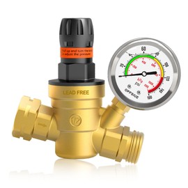 OPPSIUE RV Water Pressure Regulator,Handle Adjustable Knob No Tool Required Pressure Regulator,Brass Lead-Free Water Pressure Reducer with Gauge for RV Camper Travel Trailer,RV Parts