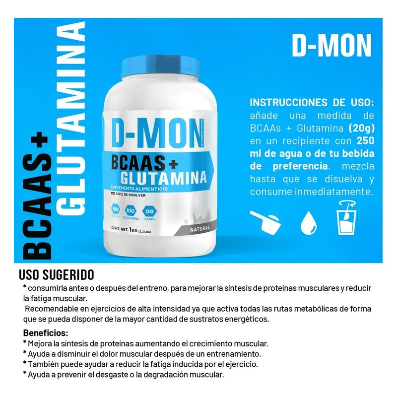 Aminoácidos Bcaas Glutamina D-mon 1kg Varios Sabores