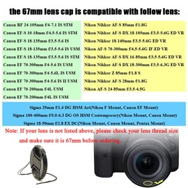 Fire-Rock 67mm Snap-On Front Lens Cap Cover Compatible for Canon 77d with EF-S 17-85mm 18-135mm Lens/Nikon D80 with Nikkor 18-105mm 16-85mm Lens (2 PCS)