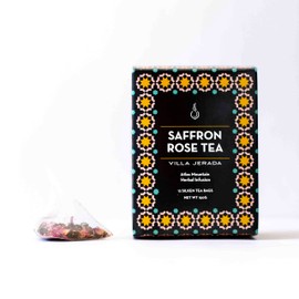 Villa Jerada, Saffron Rose Green Tea - 150g (12 Silken tea bags) - Moroccan saffron (SAFFRON GREEN TEA - 1 BOX)