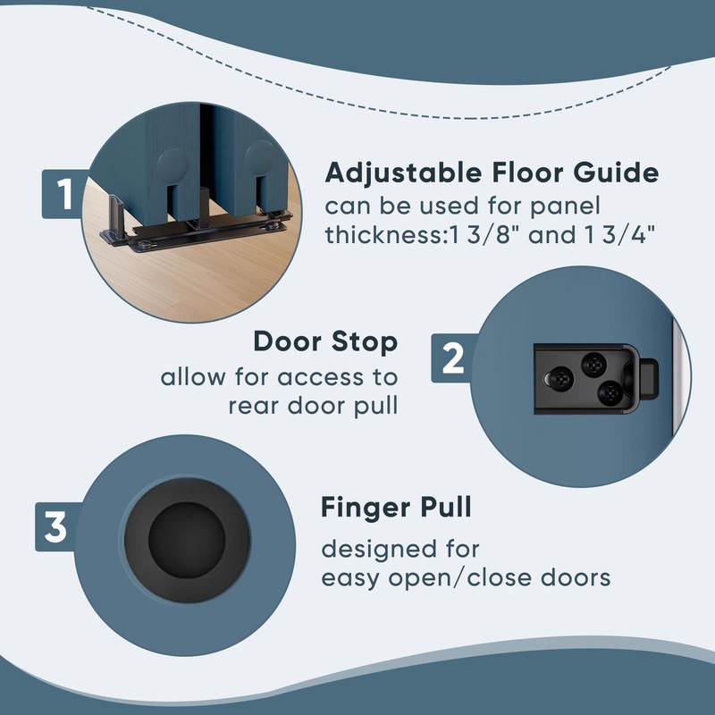 JUBEST 4FT Heavy Duty Bypass Door Hardware with Finger Pulls,Sturdy